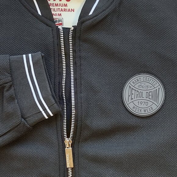 Petrol Black Bomber Jacket Full Zip Pockets WorkWear Casual Retro Gas/Oil Medium - Picture 10 of 14